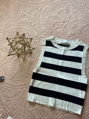 Zara  Cream & Black Striped Knit Tank Top
